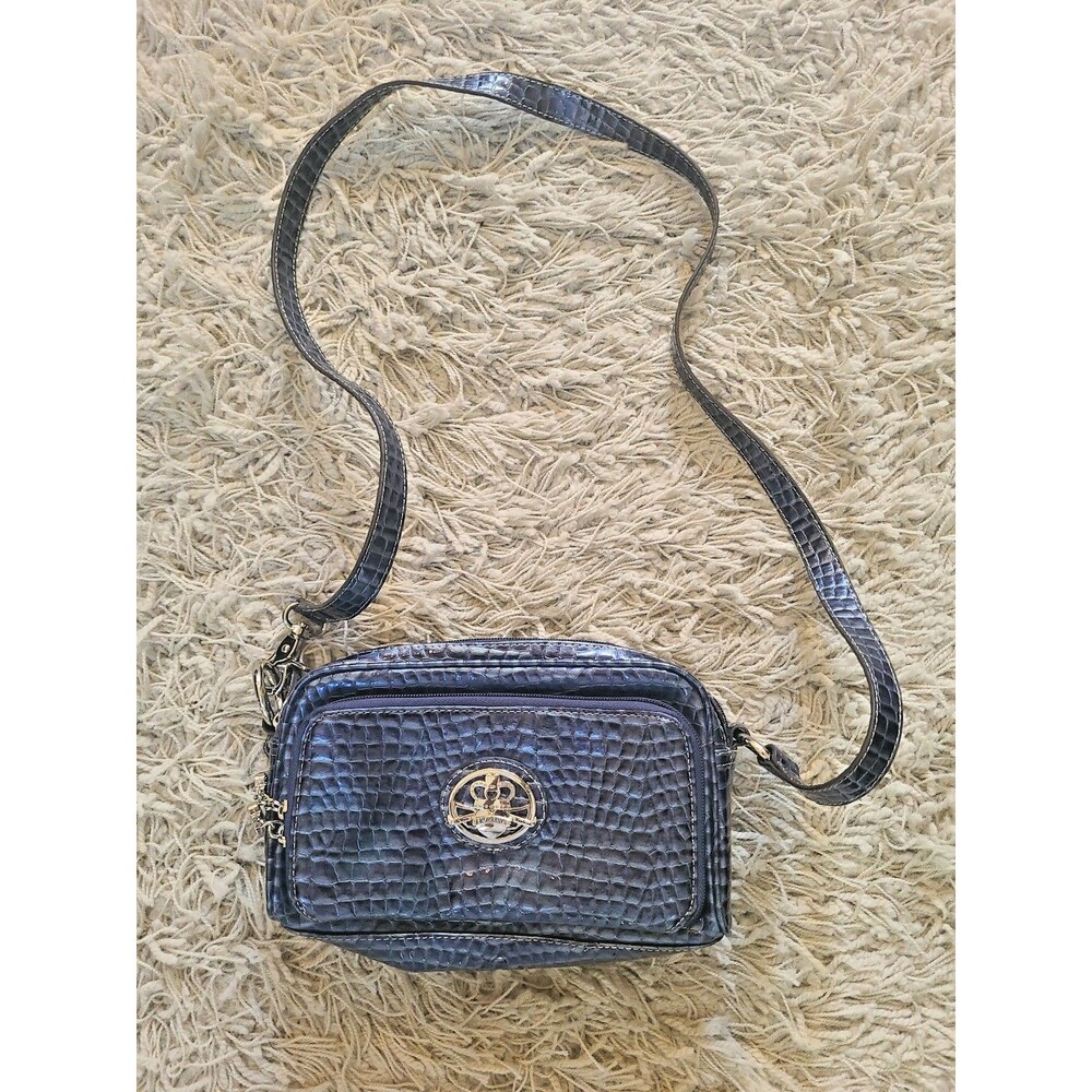 KATHY VAN ZEELAND Dark Blue Vegan Croc Embossed Crossbody Purse Wallet w/ Charms